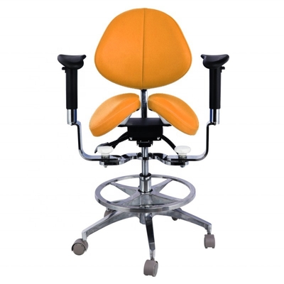 एर्गोनोमिक स्प्लिट सैडल सीट डेंटिस्ट स्टूल लक्जरी माइक्रो फाइबर लेदर डेंटल स्विवेल सैडल चेयर