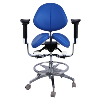 एर्गोनोमिक स्प्लिट सैडल सीट डेंटिस्ट स्टूल लक्जरी माइक्रो फाइबर लेदर डेंटल स्विवेल सैडल चेयर