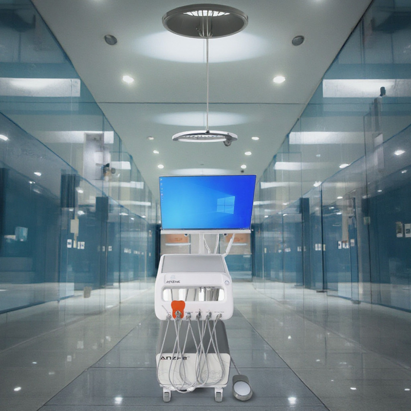 कंप्यूटर के साथ दंत चिकित्सक कार्ट 550W पोर्टेबल डेंटल कार्ट यूनिट कंप्रेसर मोबाइल डेंटल ट्रीटमेंट सेट डेंटल ट्रॉली के साथ