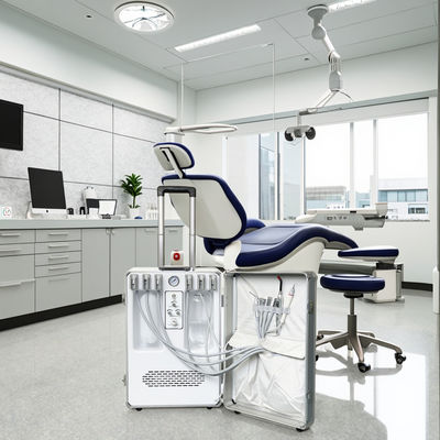 सूटकेस डिज़ाइन पोर्टेबल डेंटल यूनिट हैंड हेल्ड मोबाइल डेंटल ट्रीटमेंट यूनिट जिसमें बिल्ट इन कंप्रेसर, क्योरिंग लाइट और स्केलर शामिल हैं