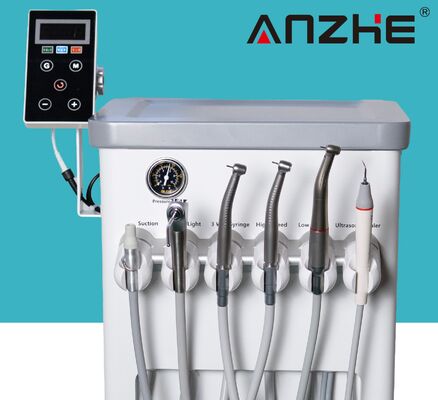 अच्छा दाम इलेक्ट्रिक मोटर AP202 के साथ पोर्टेबल डेंटल यूनिट, 16:1 1:5 20:1 कॉन्ट्रा एंगल वुडपेकर स्केलर LED क्योरिंग लाइट के साथ मोबाइल डेंटल ट्रॉली ऑनलाइन