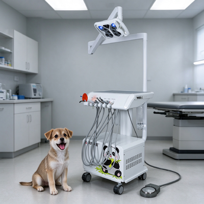 Mobile Veterinary Dental Workstation With Butterfly Multi Mode Sensor LED Lamp Built In Silent Oil Free Air Compressor and Pet Dental Handpieces